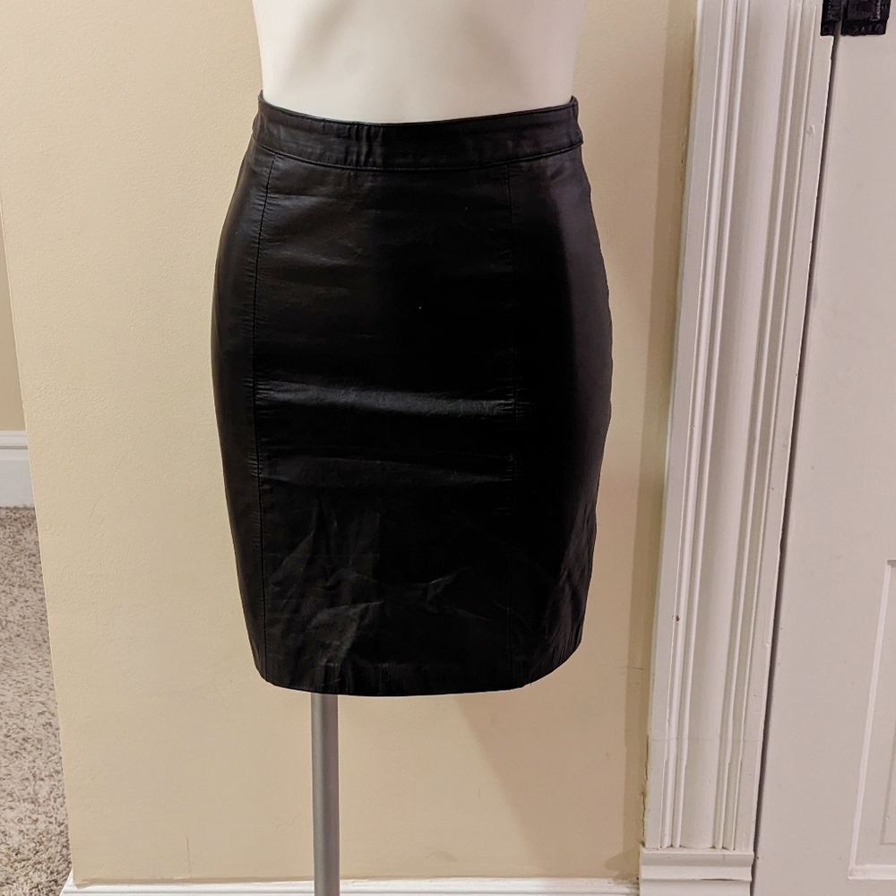Vintage Berman's black leather pencil skirt size xs
